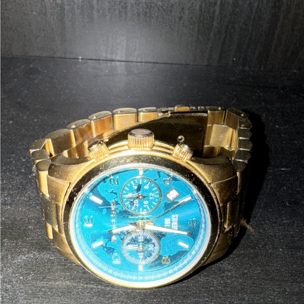 Michael Kors Gold and Turquoise 100 World Series Chronograph Midsize Watch